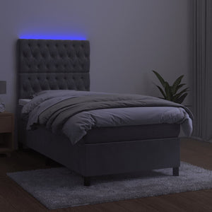 Κρεβάτι Boxspring με Στρώμα & LED Αν.Γκρι 80x200 εκ. Βελούδινο