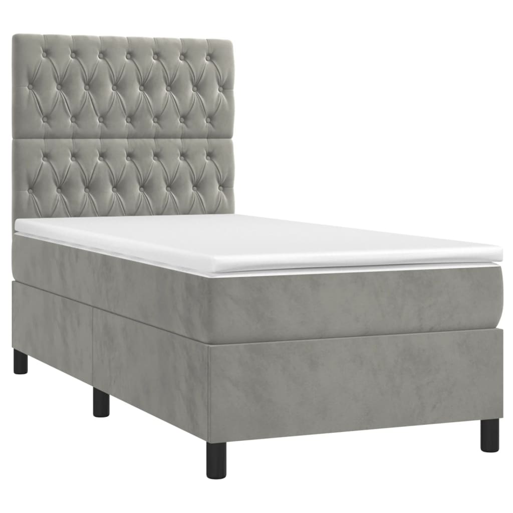 Κρεβάτι Boxspring με Στρώμα & LED Αν.Γκρι 90x190 εκ. Βελούδινο