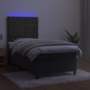 Κρεβάτι Boxspring με Στρώμα & LED Σκ. Γκρι 90x200 εκ. Βελούδινο