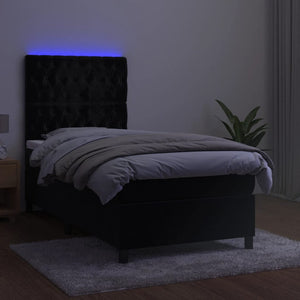 Κρεβάτι Boxspring με Στρώμα & LED Μαύρο 100x200 εκ. Βελούδινο