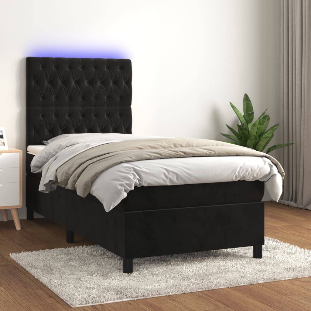 Κρεβάτι Boxspring με Στρώμα & LED Μαύρο 100x200 εκ. Βελούδινο