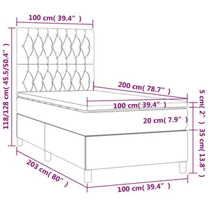 Κρεβάτι Boxspring με Στρώμα & LED Σκ. Πράσινο 100x200εκ Βελούδο