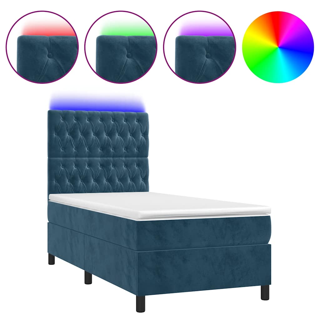 Κρεβάτι Boxspring με Στρώμα & LED Σκ. Μπλε 100x200εκ. Βελούδινο