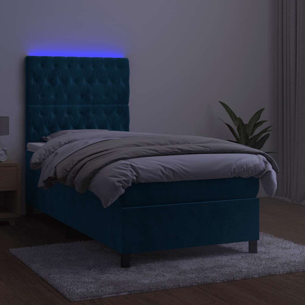 Κρεβάτι Boxspring με Στρώμα & LED Σκ. Μπλε 100x200εκ. Βελούδινο