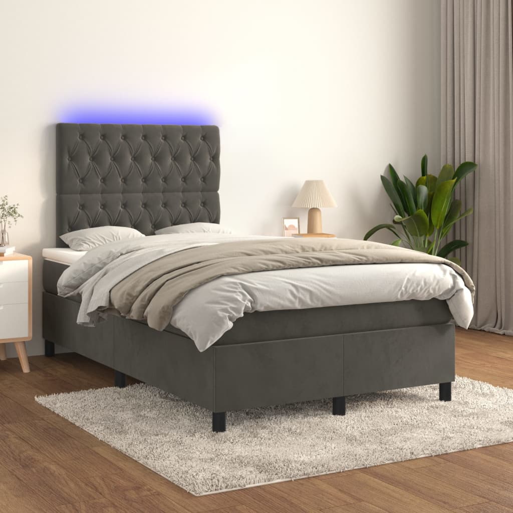 Κρεβάτι Boxspring με Στρώμα & LED Σκ. Γκρι 120x200εκ. Βελούδινο - Pakobazaar