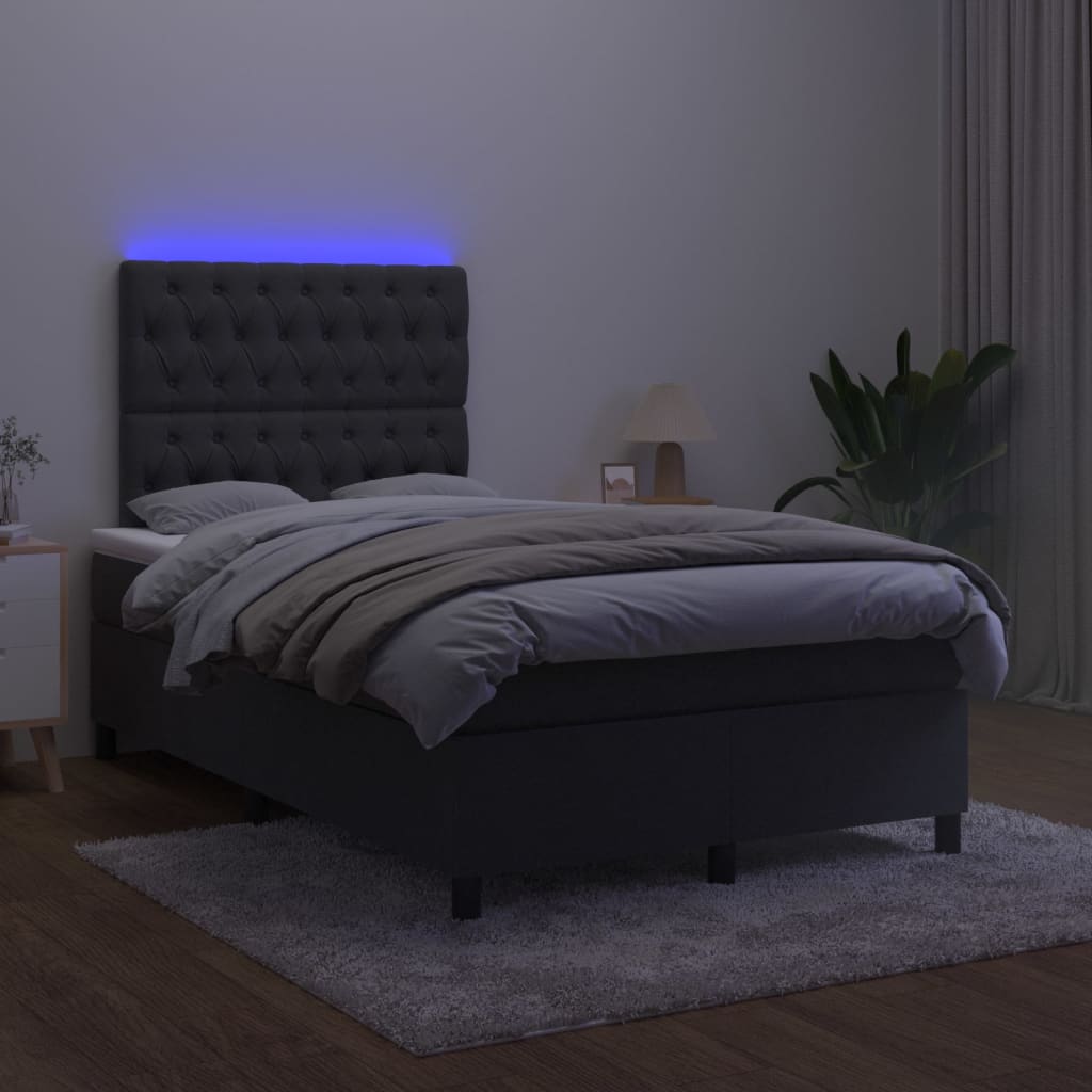 Κρεβάτι Boxspring με Στρώμα & LED Μαύρο 120x200 εκ. Βελούδινο