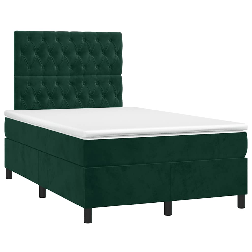 Κρεβάτι Boxspring με Στρώμα & LED Σκ. Πράσινο 120x200εκ Βελούδο