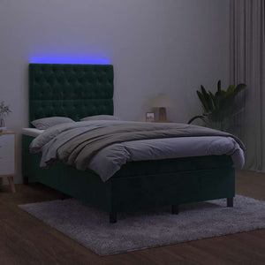 Κρεβάτι Boxspring με Στρώμα & LED Σκ. Πράσινο 120x200εκ Βελούδο
