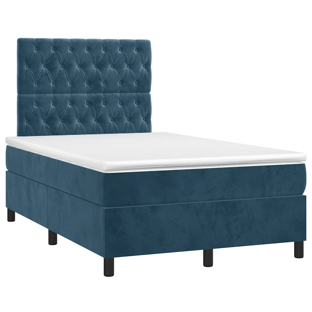 Κρεβάτι Boxspring με Στρώμα & LED Σκ. Μπλε 120x200εκ. Βελούδινο