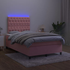 Κρεβάτι Boxspring με Στρώμα & LED Ροζ 120x200 εκ. Βελούδινο