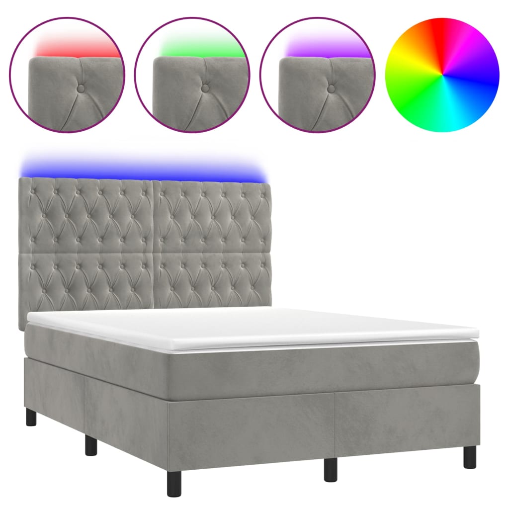 Κρεβάτι Boxspring με Στρώμα&LED Αν. Γκρι 140x190 εκ. Βελούδινο