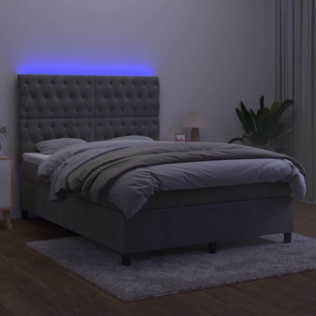 Κρεβάτι Boxspring με Στρώμα&LED Αν. Γκρι 140x190 εκ. Βελούδινο