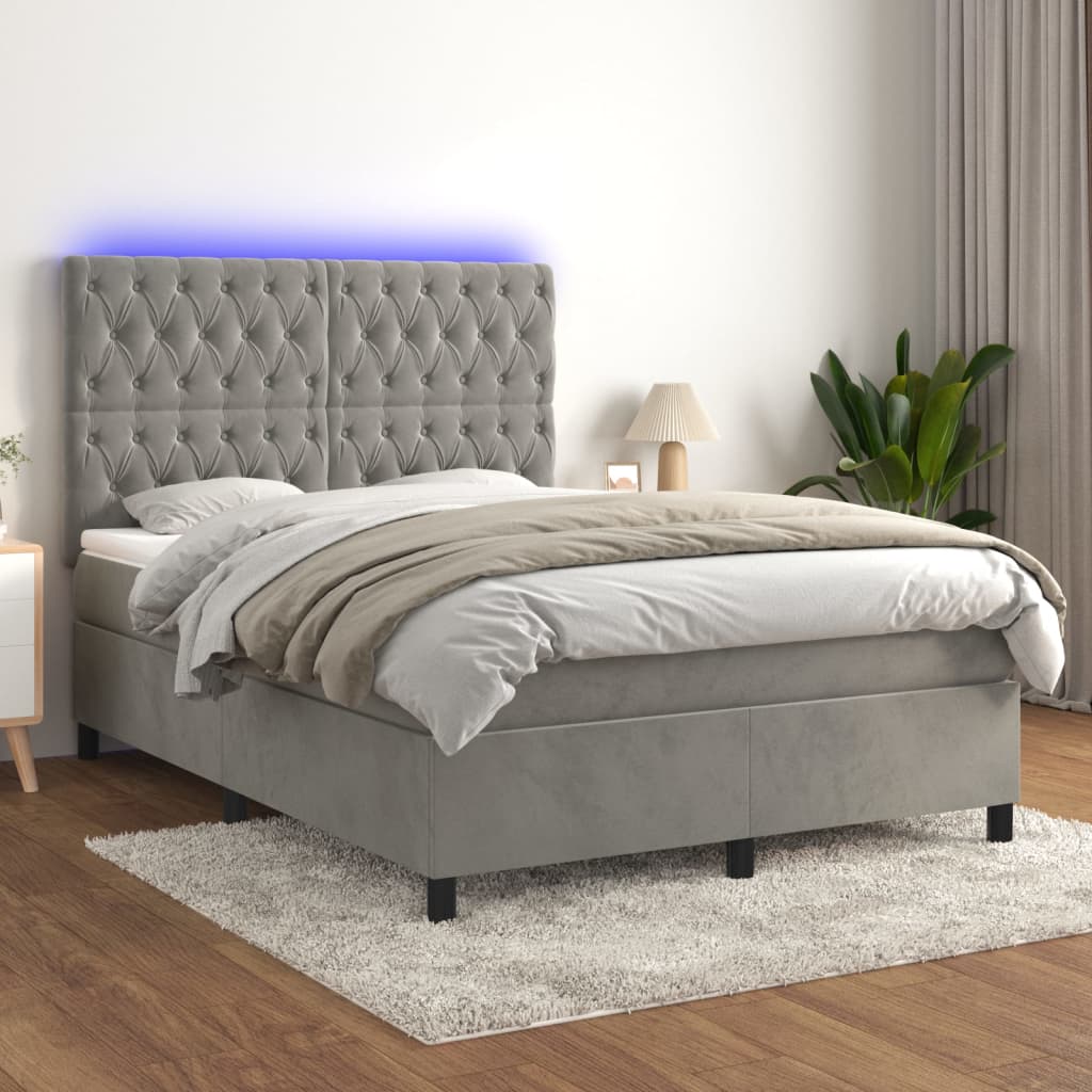Κρεβάτι Boxspring με Στρώμα&LED Αν. Γκρι 140x190 εκ. Βελούδινο