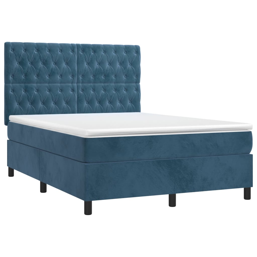 Κρεβάτι Boxspring με Στρώμα & LED Σκ. Μπλε 140x200εκ. Βελούδινο