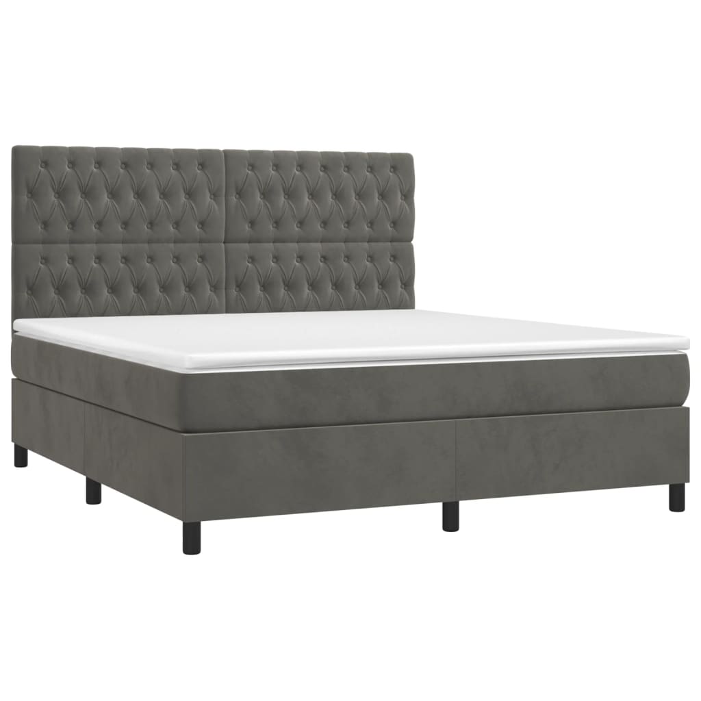 Κρεβάτι Boxspring με Στρώμα & LED Σκ. Γκρι 160x200εκ. Βελούδινο