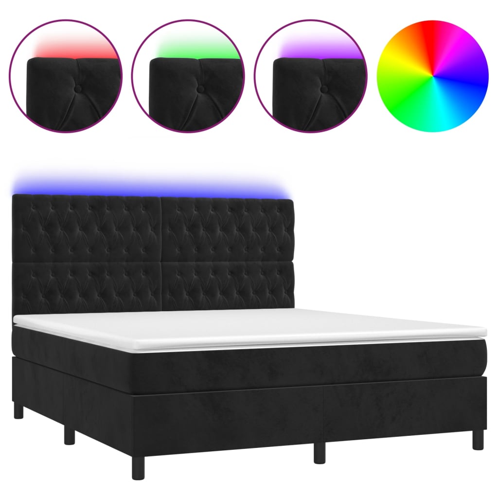 Κρεβάτι Boxspring με Στρώμα & LED Μαύρο 160x200 εκ. Βελούδινο
