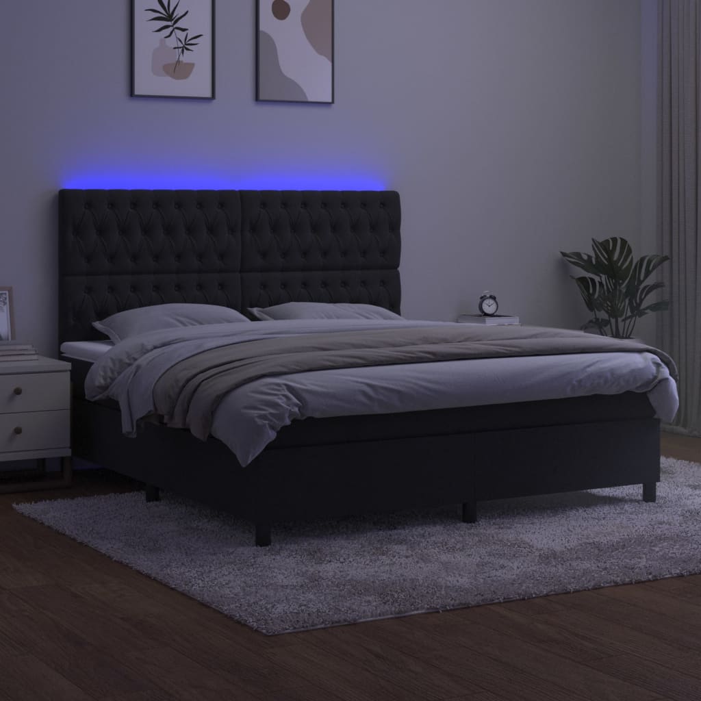 Κρεβάτι Boxspring με Στρώμα & LED Μαύρο 160x200 εκ. Βελούδινο