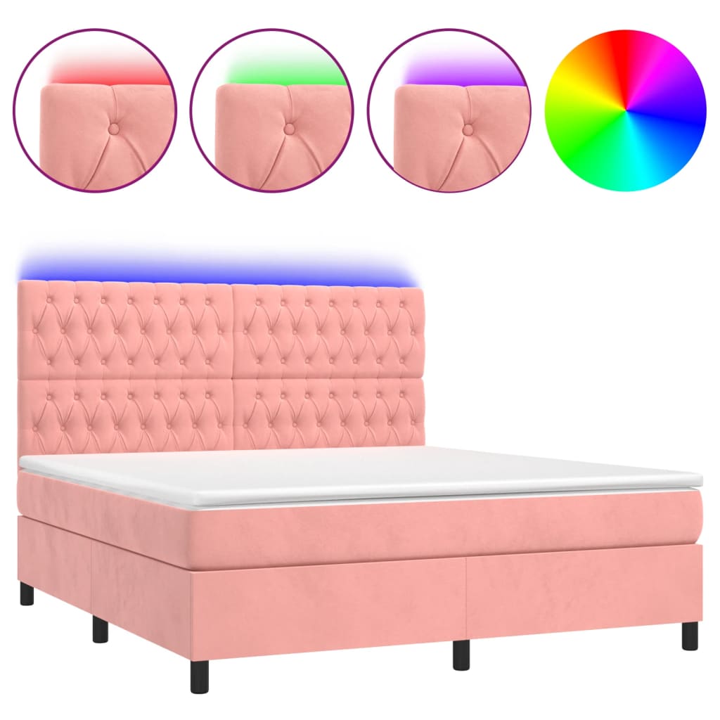 Κρεβάτι Boxspring με Στρώμα & LED Ροζ 160x200 εκ. Βελούδινο