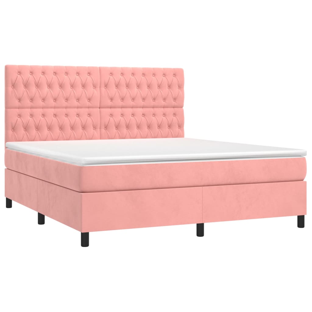 Κρεβάτι Boxspring με Στρώμα & LED Ροζ 160x200 εκ. Βελούδινο