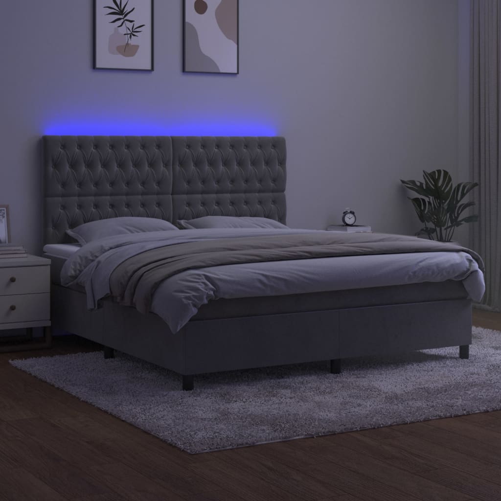 Κρεβάτι Boxspring με Στρώμα & LED Αν.Γκρι 180x200 εκ. Βελούδινο