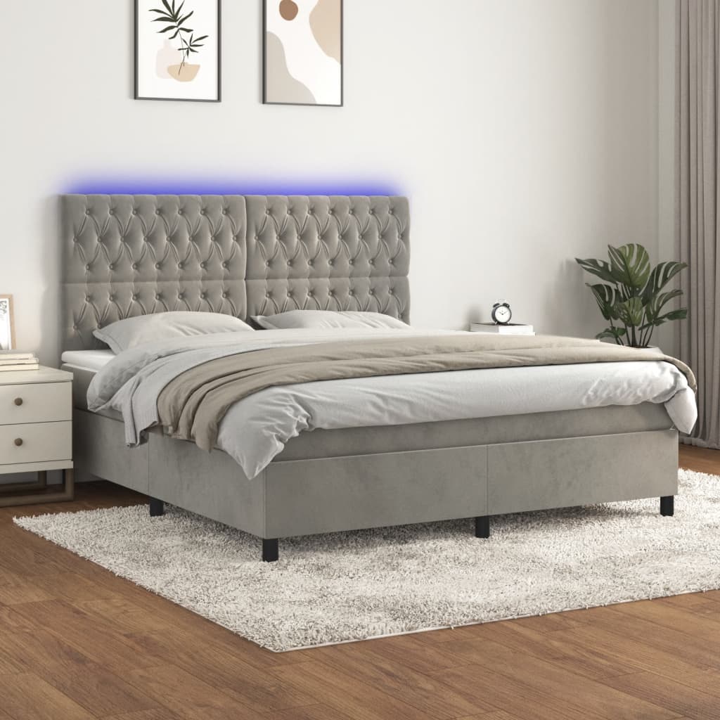 Κρεβάτι Boxspring με Στρώμα & LED Αν.Γκρι 180x200 εκ. Βελούδινο