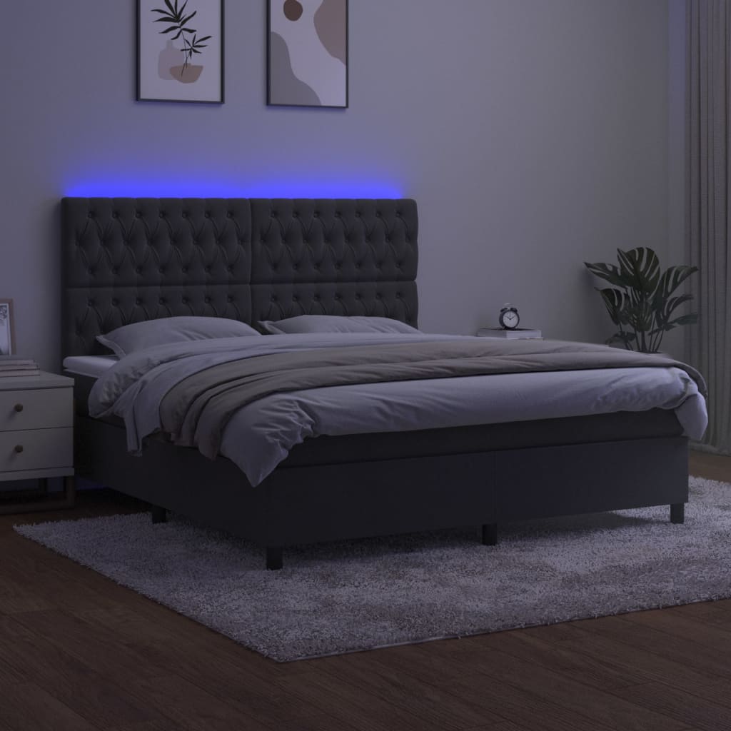 Κρεβάτι Boxspring με Στρώμα & LED Σκ. Γκρι 180x200εκ. Βελούδινο