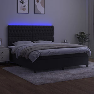 Κρεβάτι Boxspring με Στρώμα & LED Μαύρο 180x200 εκ. Βελούδινο - Pakobazaar