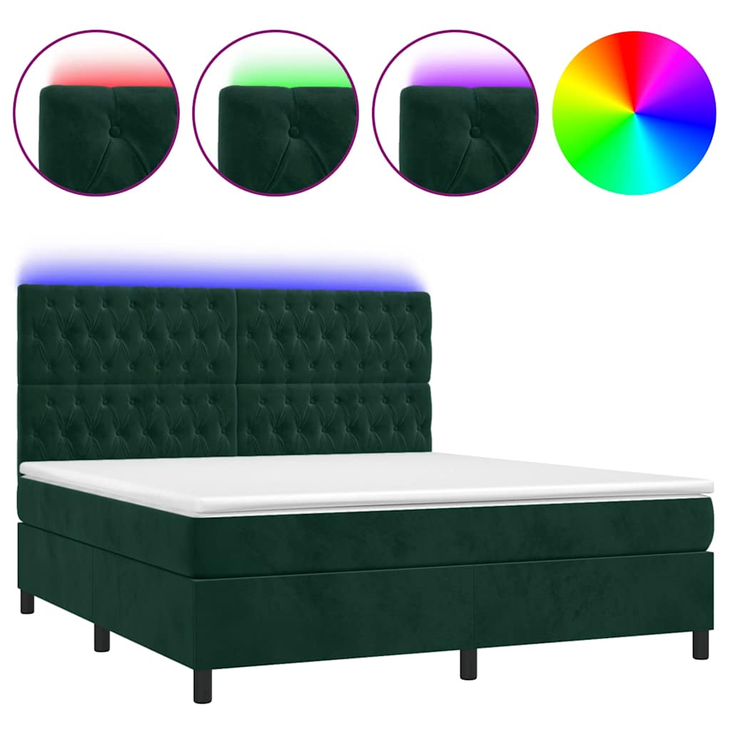 Κρεβάτι Boxspring με Στρώμα & LED Σκ. Πράσινο 180x200εκ Βελούδο