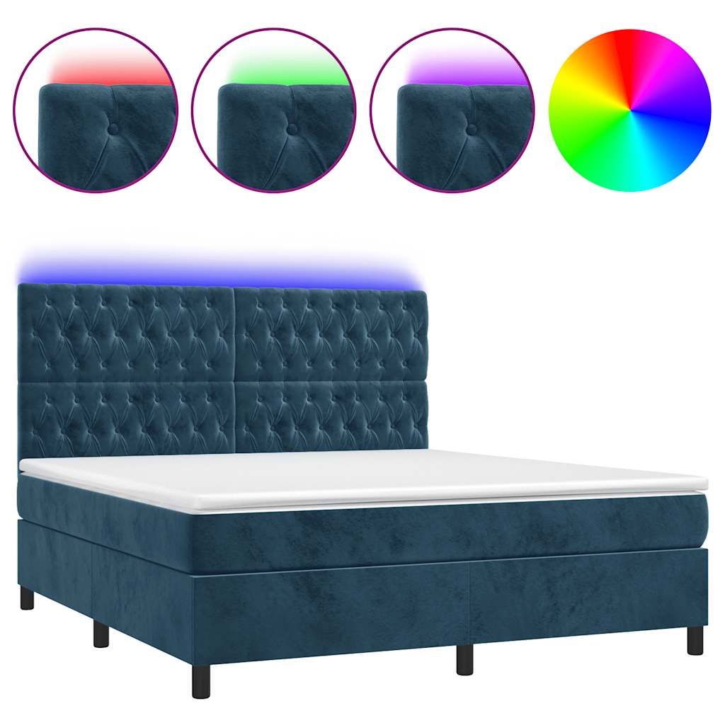 Κρεβάτι Boxspring με Στρώμα & LED Σκ. Μπλε 180x200εκ. Βελούδινο