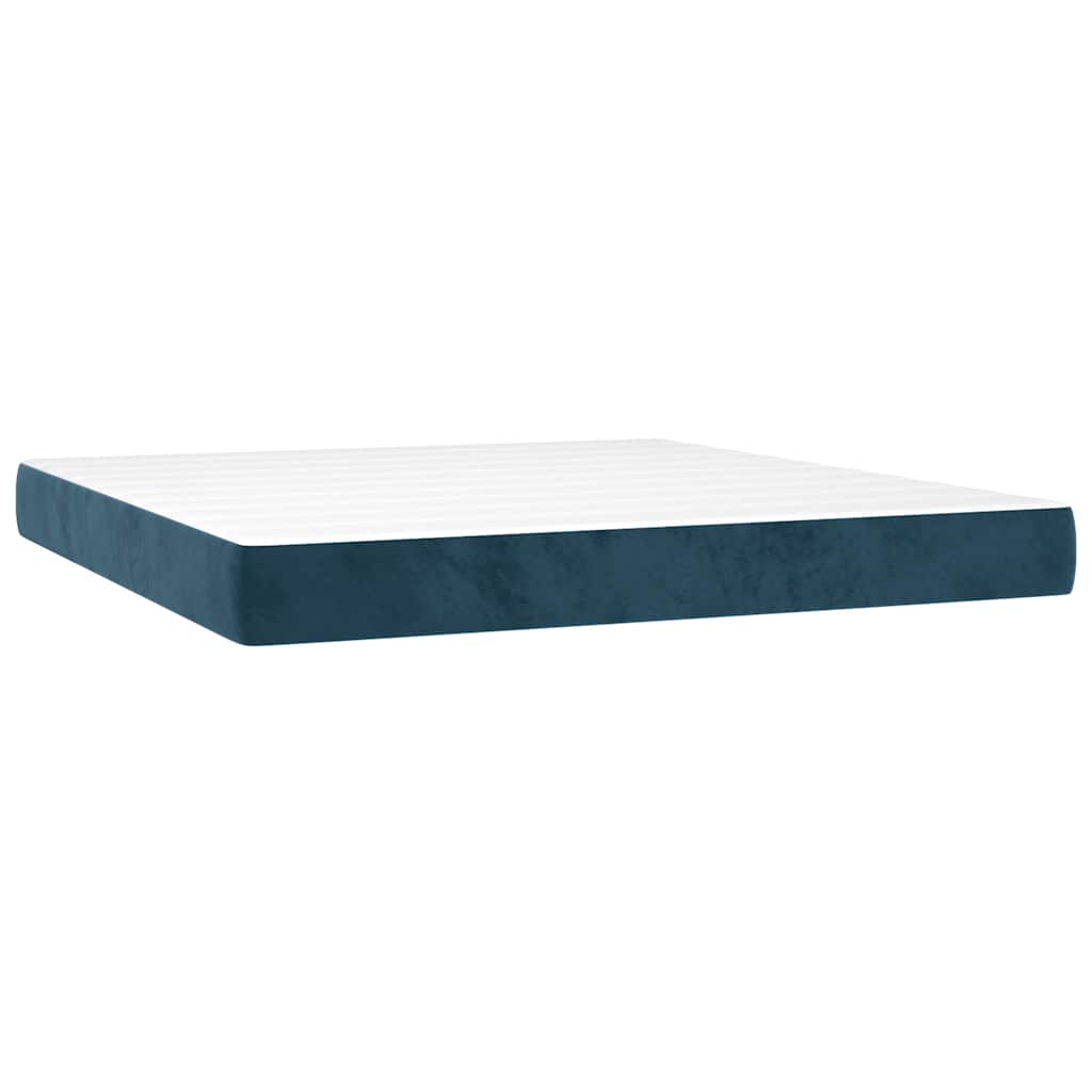 Κρεβάτι Boxspring με Στρώμα & LED Σκ. Μπλε 180x200εκ. Βελούδινο