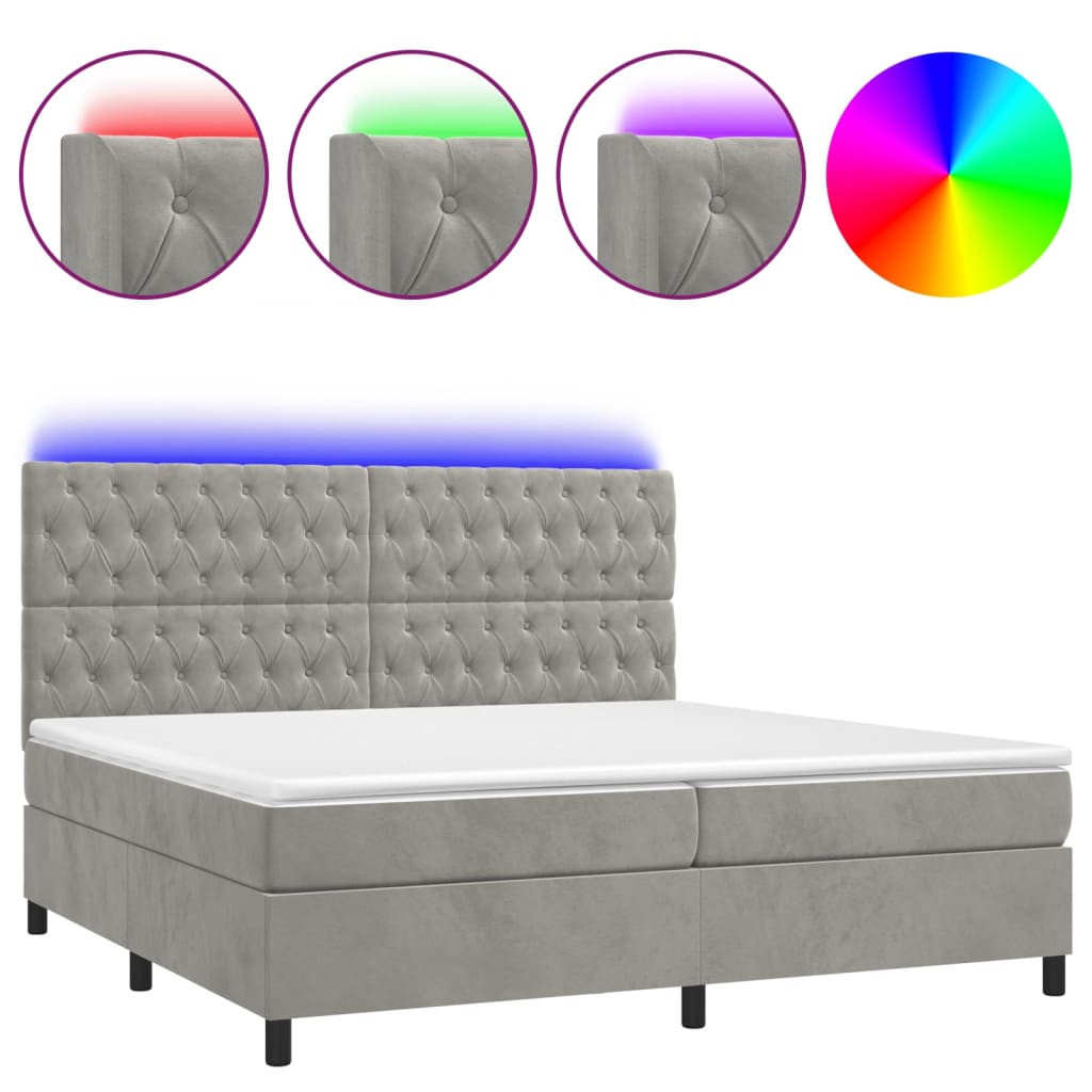 Κρεβάτι Boxspring με Στρώμα & LED Αν.Γκρι 200x200 εκ. Βελούδινο