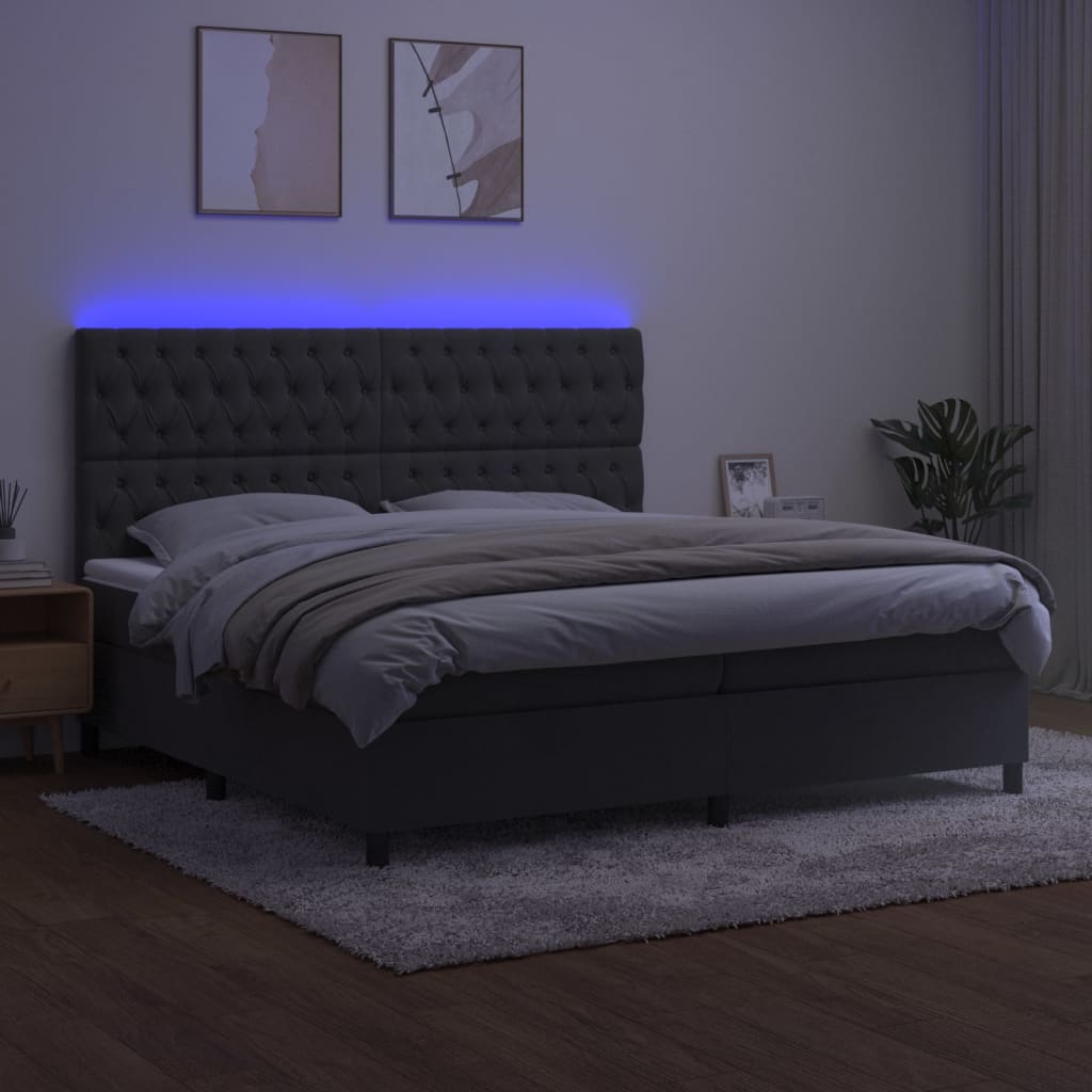 Κρεβάτι Boxspring με Στρώμα & LED Σκ. Γκρι 200x200εκ. Βελούδινο - Pakobazaar