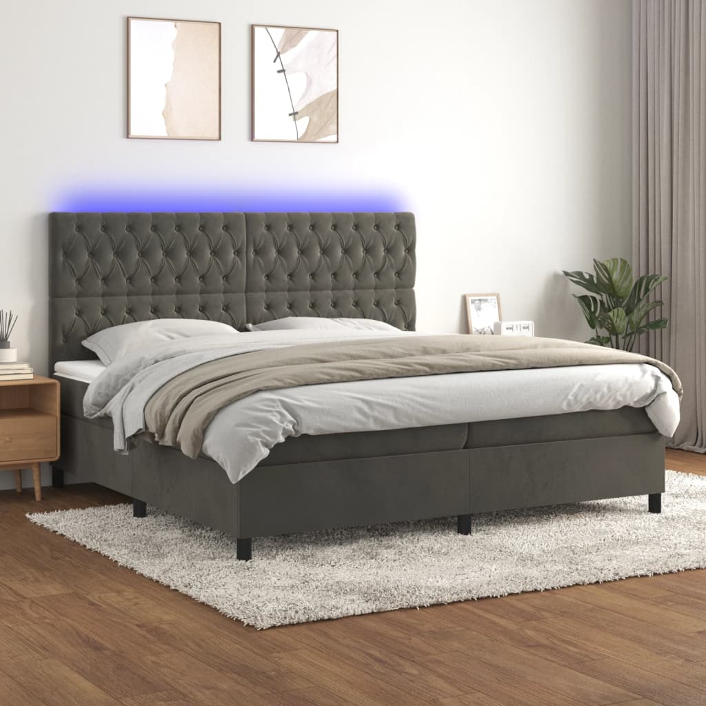 Κρεβάτι Boxspring με Στρώμα & LED Σκ. Γκρι 200x200εκ. Βελούδινο - Pakobazaar