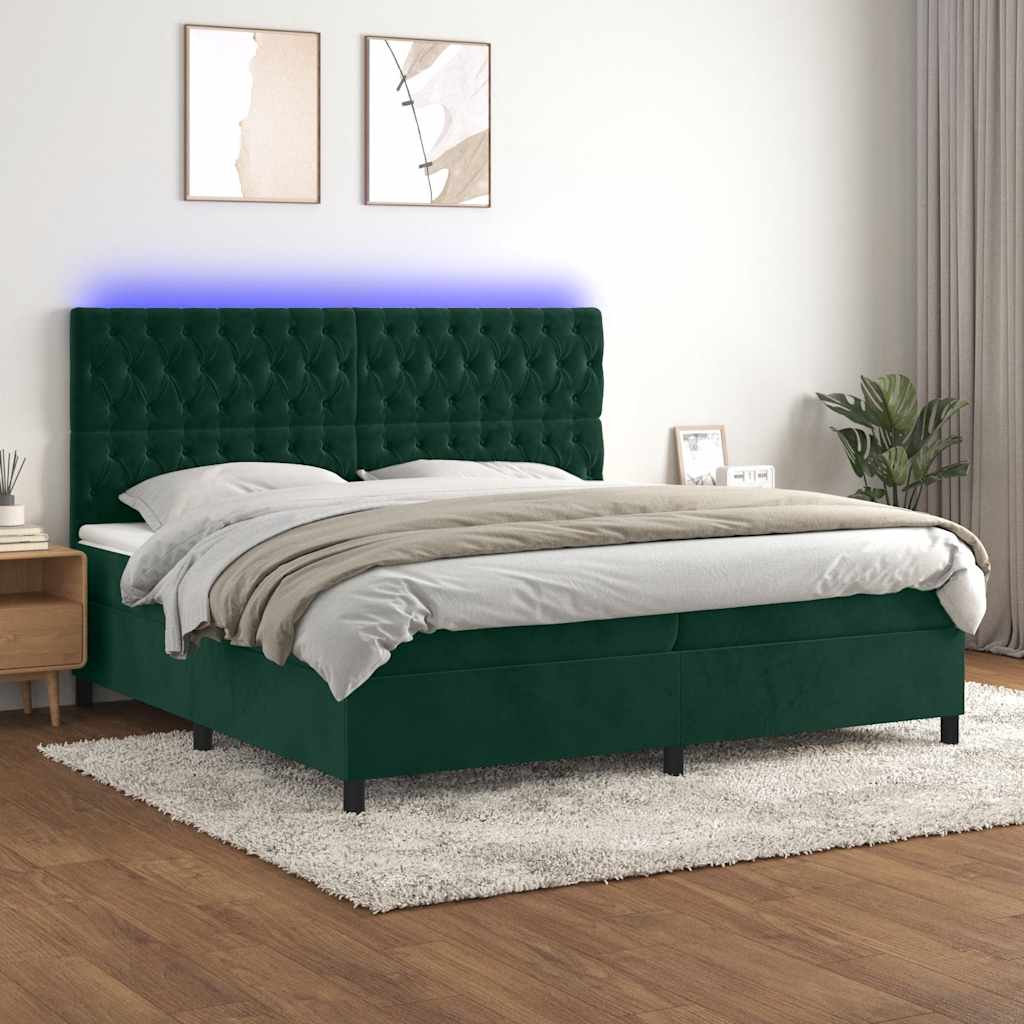 Κρεβάτι Boxspring με Στρώμα & LED Σκ. Πράσινο 200x200εκ Βελούδο