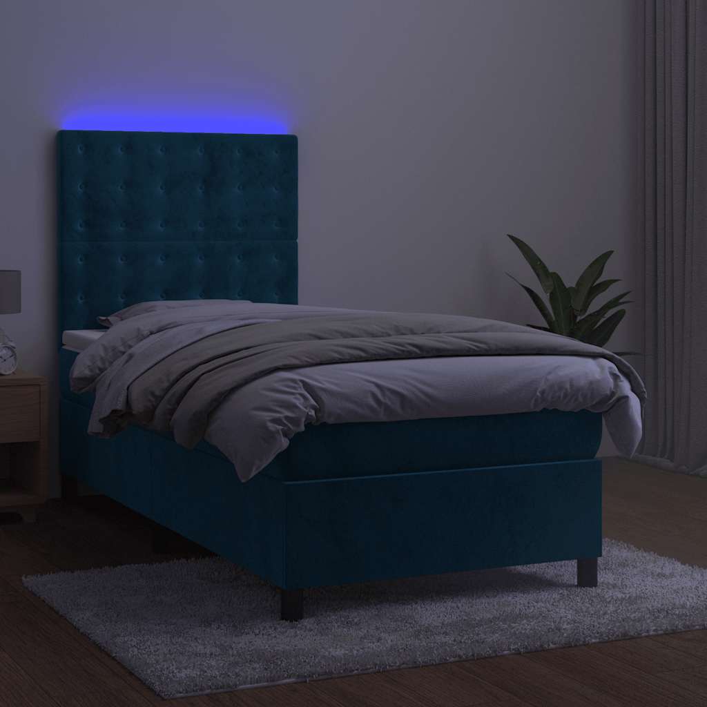 Κρεβάτι Boxspring με Στρώμα & LED Σκ. Μπλε 80x200 εκ. Βελούδινο