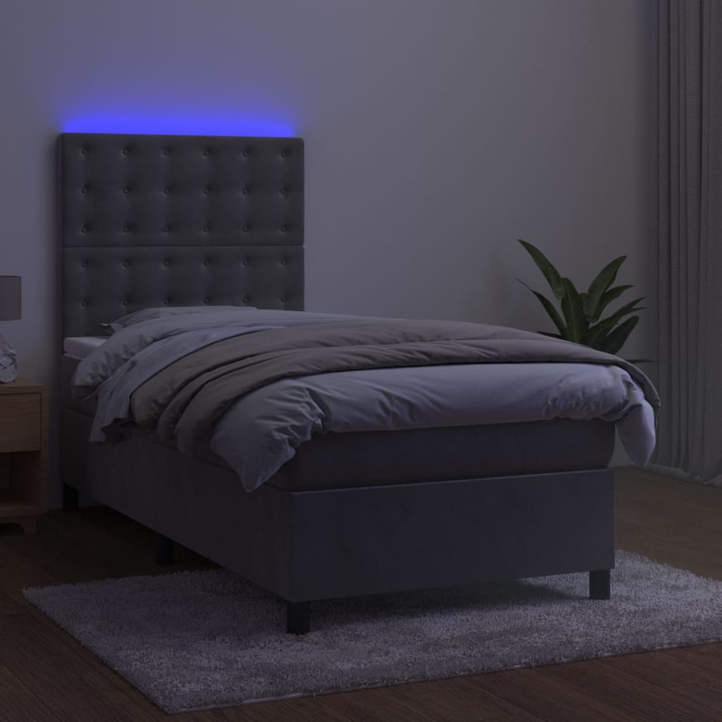 Κρεβάτι Boxspring με Στρώμα & LED Αν.Γκρι 90x190 εκ. Βελούδινο