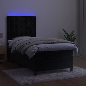 Κρεβάτι Boxspring με Στρώμα & LED Μαύρο 90x190 εκ. Βελούδινο