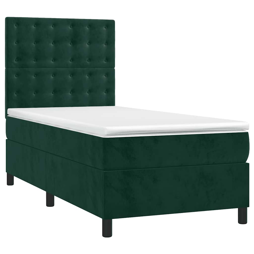 Κρεβάτι Boxspring με Στρώμα & LED Σκ. Πράσινο 90x190 εκ Βελούδο