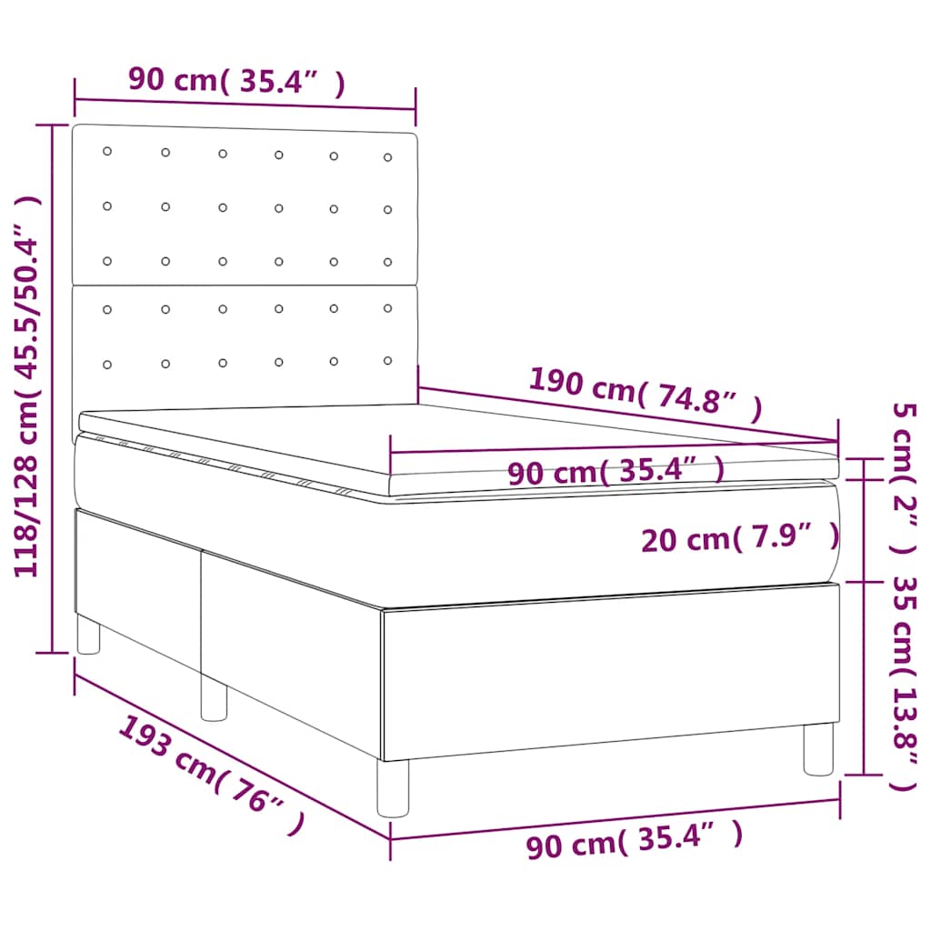 Κρεβάτι Boxspring με Στρώμα & LED Σκ. Πράσινο 90x190 εκ Βελούδο