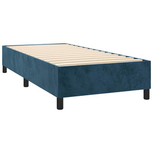Κρεβάτι Boxspring με Στρώμα & LED Σκ. Μπλε 90x190 εκ. Βελούδινο