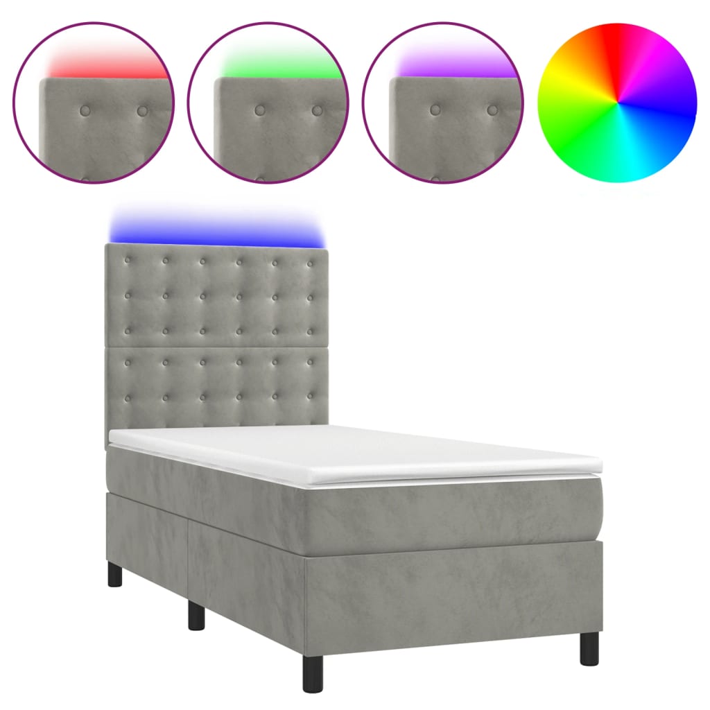 Κρεβάτι Boxspring με Στρώμα & LED Αν.Γκρι 100x200 εκ. Βελούδινο