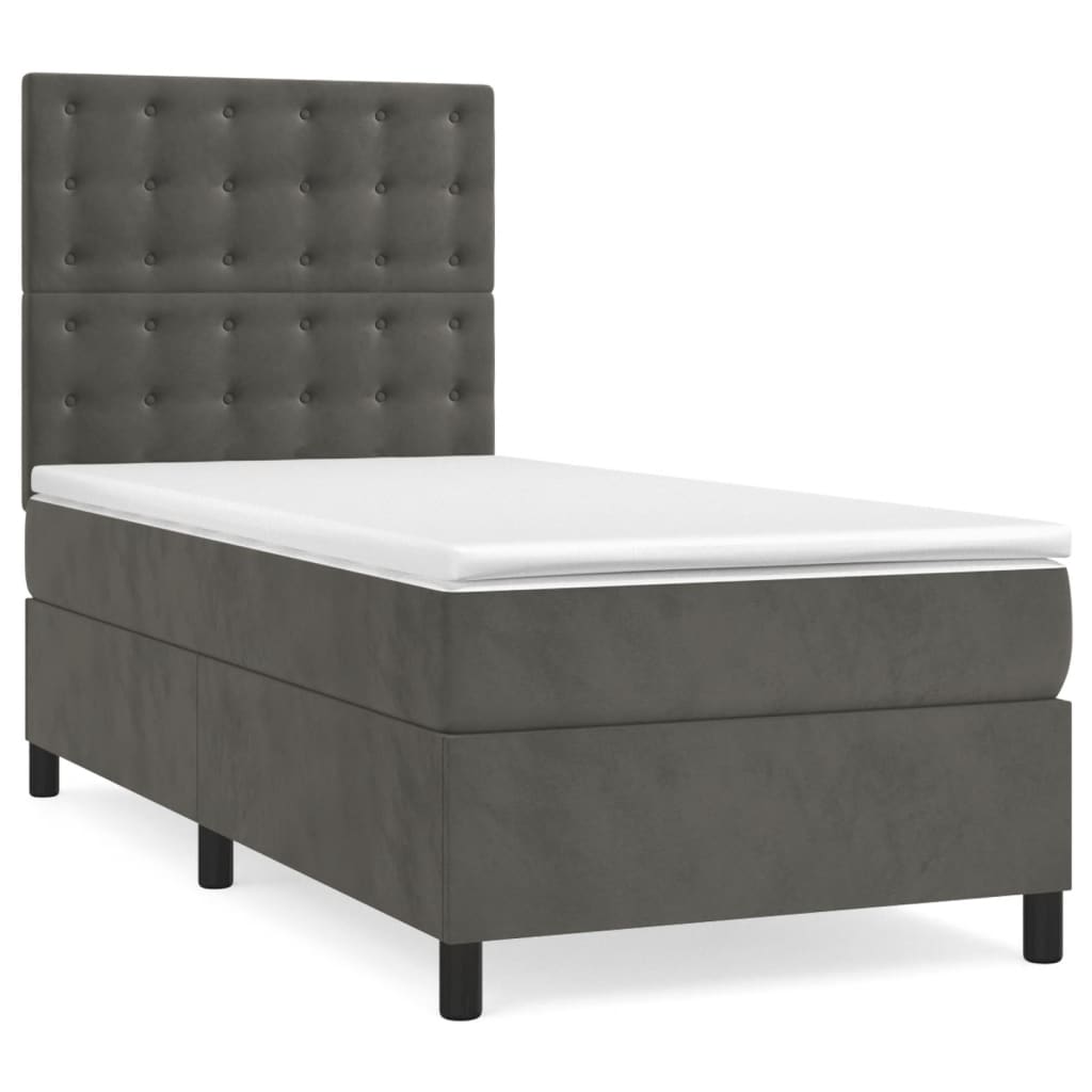 Κρεβάτι Boxspring με Στρώμα & LED Σκ. Γκρι 100x200εκ. Βελούδινο - Pakobazaar