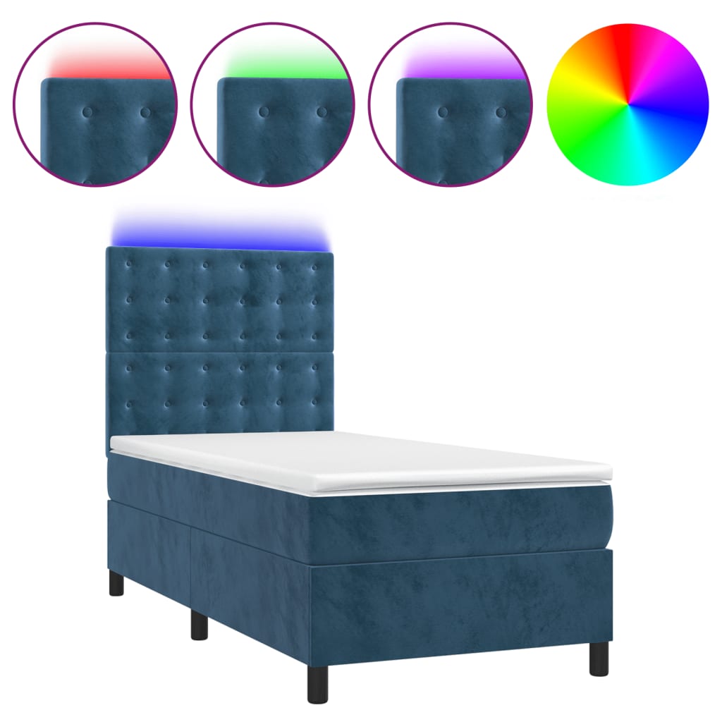 Κρεβάτι Boxspring με Στρώμα & LED Σκ. Μπλε 100x200εκ. Βελούδινο