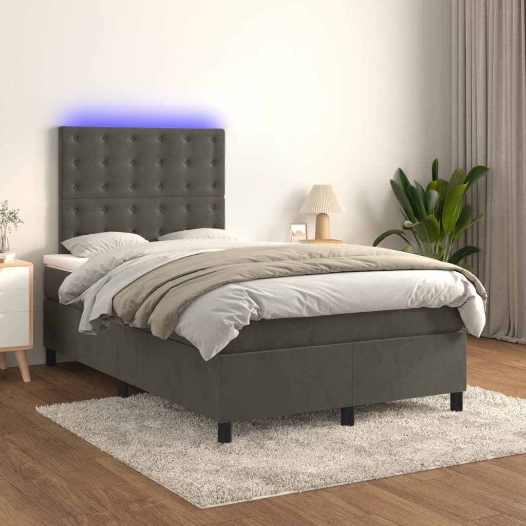 Κρεβάτι Boxspring με Στρώμα & LED Σκ. Γκρι 120x200εκ. Βελούδινο - Pakobazaar