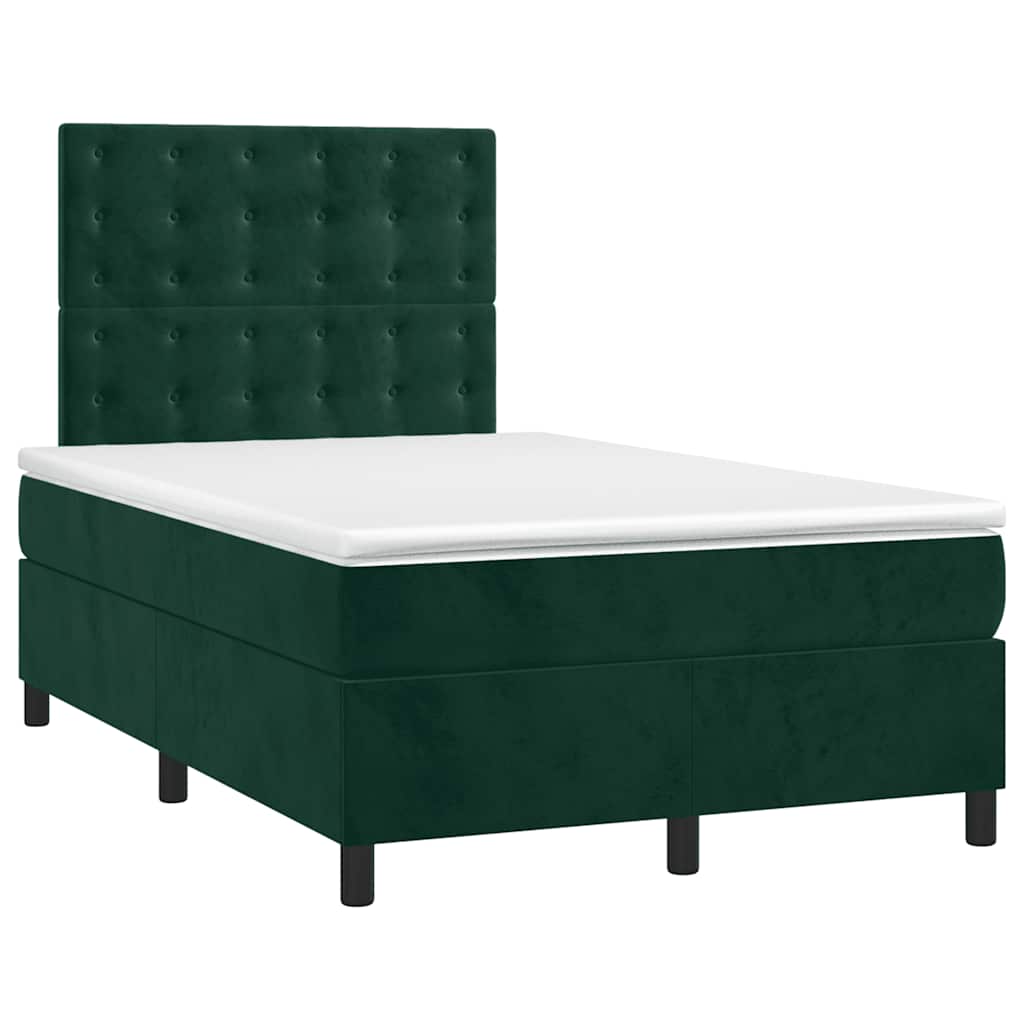 Κρεβάτι Boxspring με Στρώμα & LED Σκ. Πράσινο 120x200εκ Βελούδο