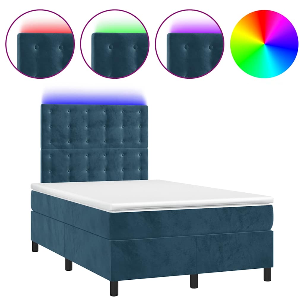 Κρεβάτι Boxspring με Στρώμα & LED Σκ. Μπλε 120x200εκ. Βελούδινο