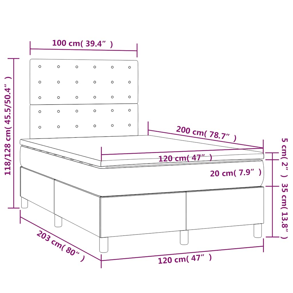 Κρεβάτι Boxspring με Στρώμα & LED Σκ. Μπλε 120x200εκ. Βελούδινο