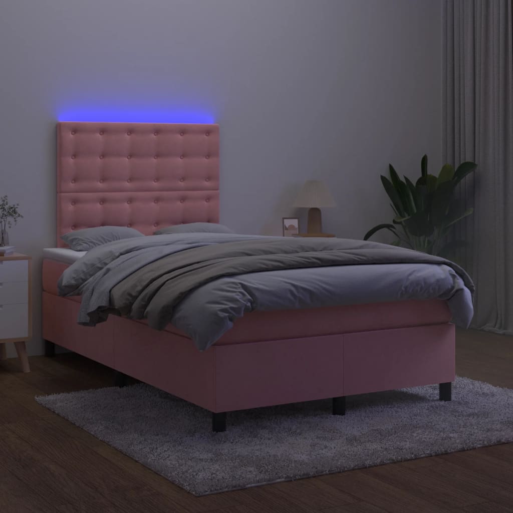 Κρεβάτι Boxspring με Στρώμα & LED Ροζ 120x200 εκ. Βελούδινο