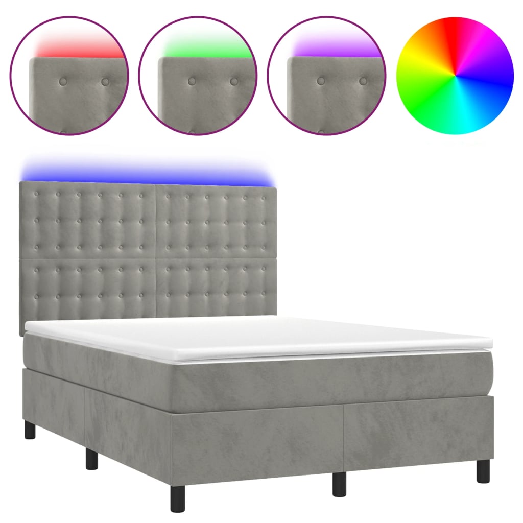 Κρεβάτι Boxspring με Στρώμα&LED Αν. Γκρι 140x190 εκ. Βελούδινο - Pakobazaar