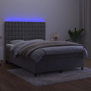 Κρεβάτι Boxspring με Στρώμα&LED Αν. Γκρι 140x190 εκ. Βελούδινο - Pakobazaar